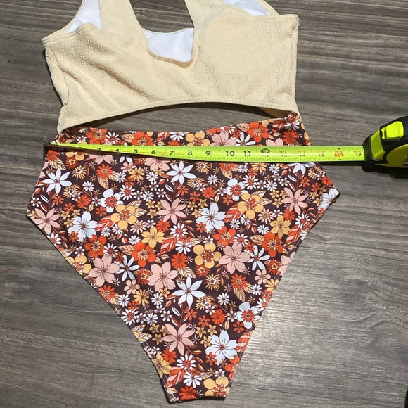 WDIRARA Floral Print Sleeveless One Piece Swimsuit Square Neck Monokini Size L - Picture 3 of 6